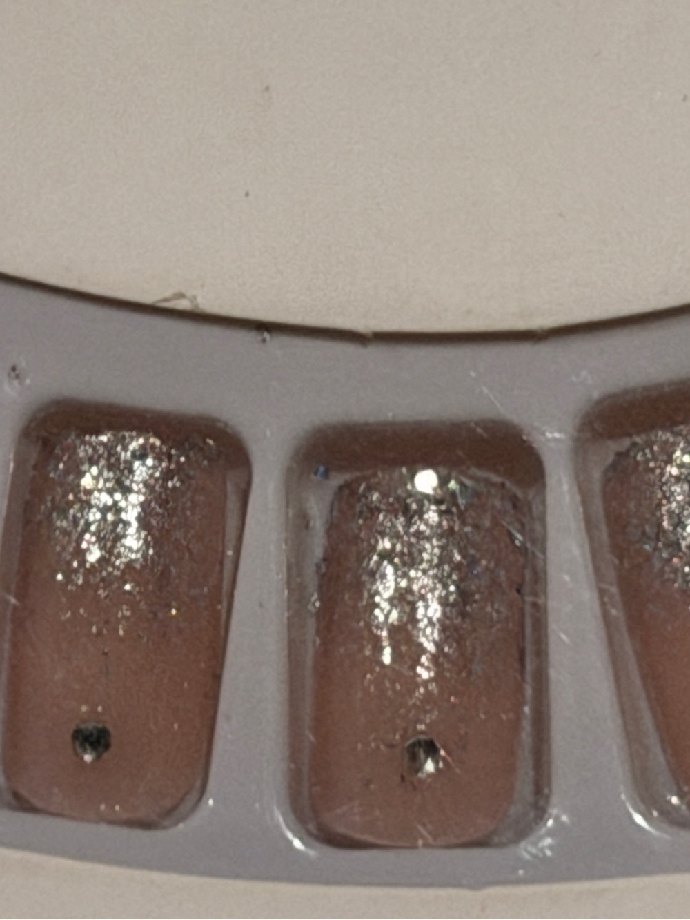 Silver Glitter Nude Press On Nails Y2K Glam DIY Reusable Nail Set